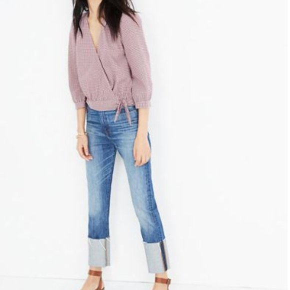 NWOT Madewell Wrap Top in Gingham Check - Picture 7 of 8